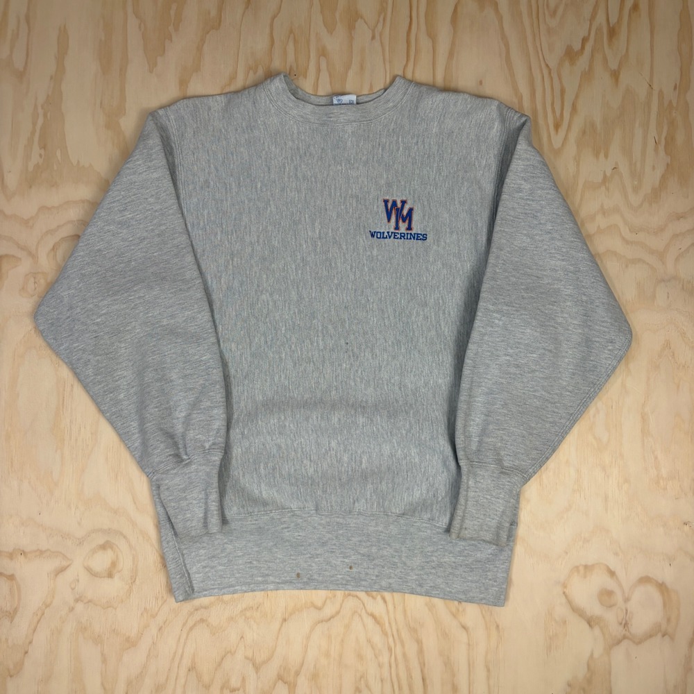 Vintage Champion Reverse Weave Sweatshirt Large Gray WM Wolverines Embroidered